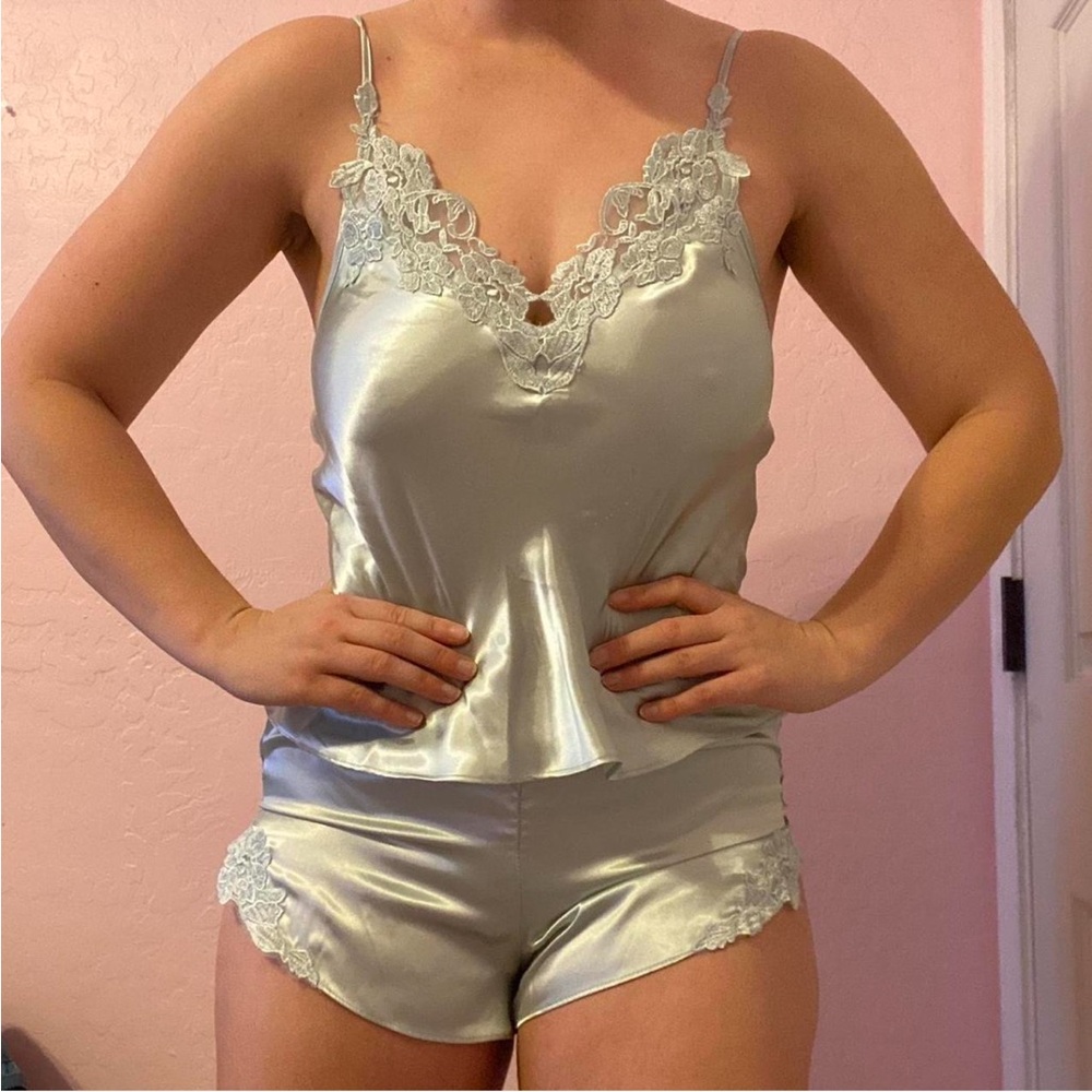 Elegant Satin Lace Trim Sleepwear Set